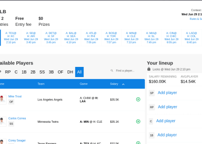 Screen shot fantasy sports application